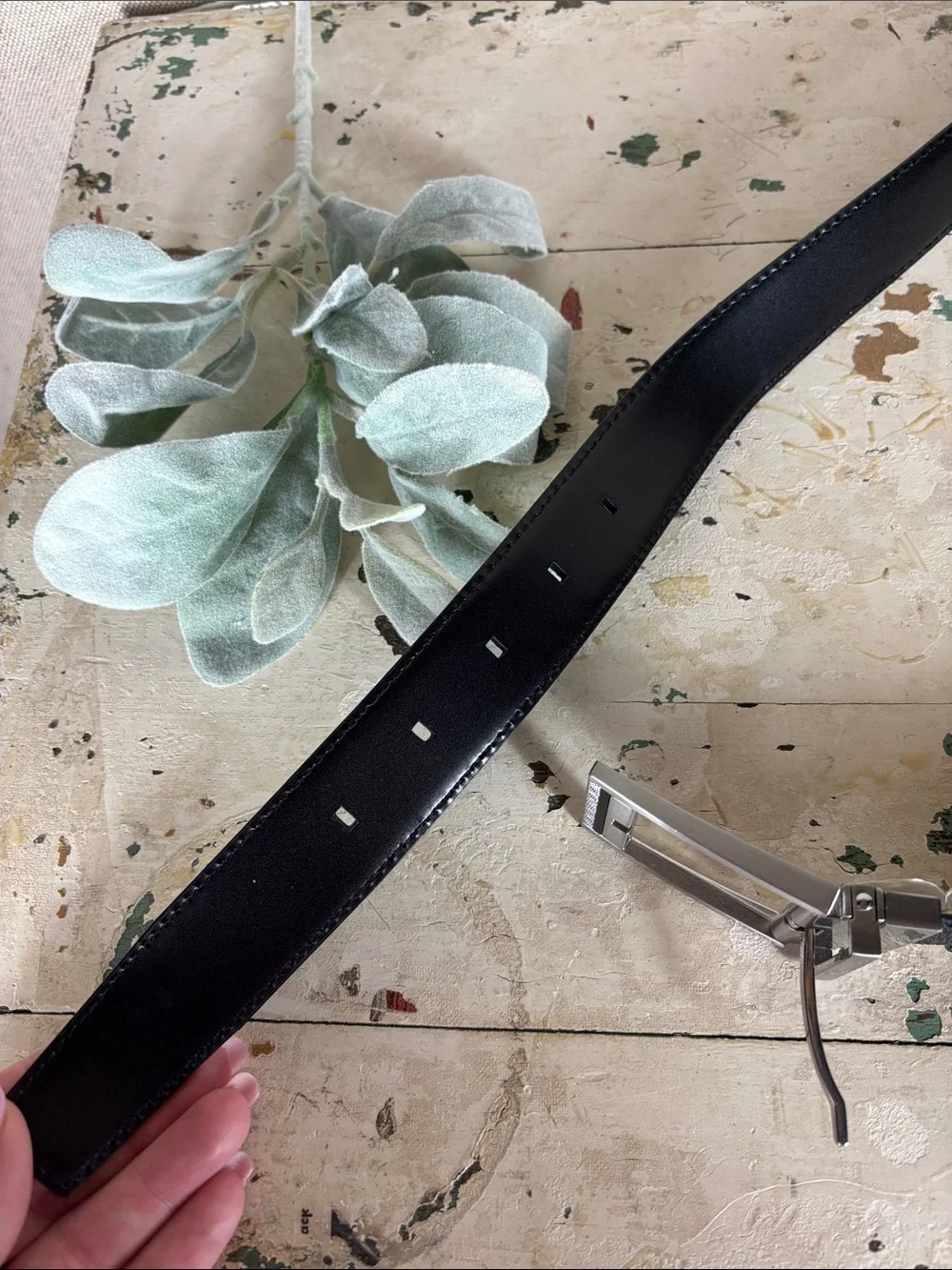 Calvin Klein > Black Genuine Leather Dress Belt with Silver Buckle 32